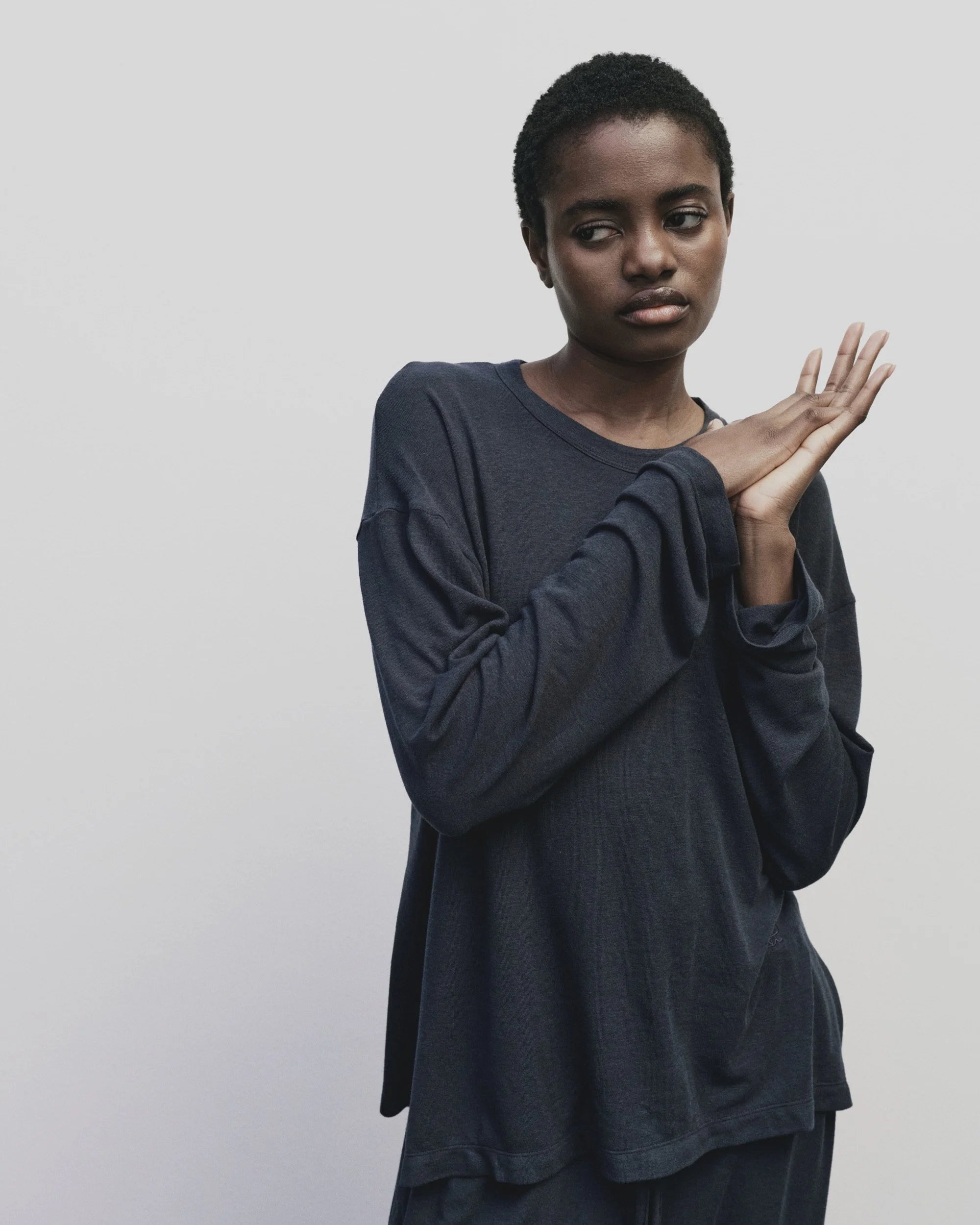 Wool Cotton Jersey T-shirt in Navy, from Mijeong Park