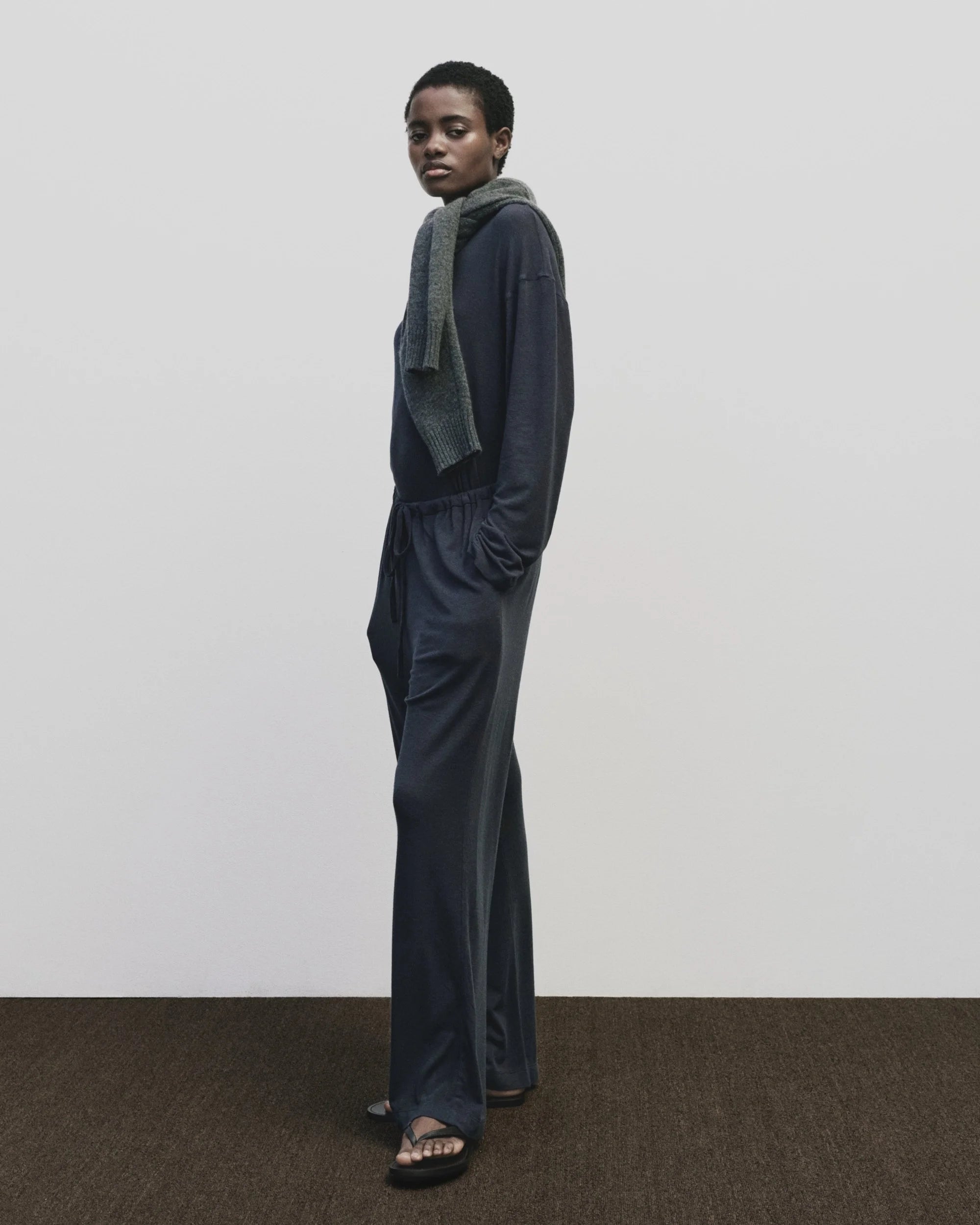 Wool Cotton Jersey Pants in Navy, from Mijeing Park