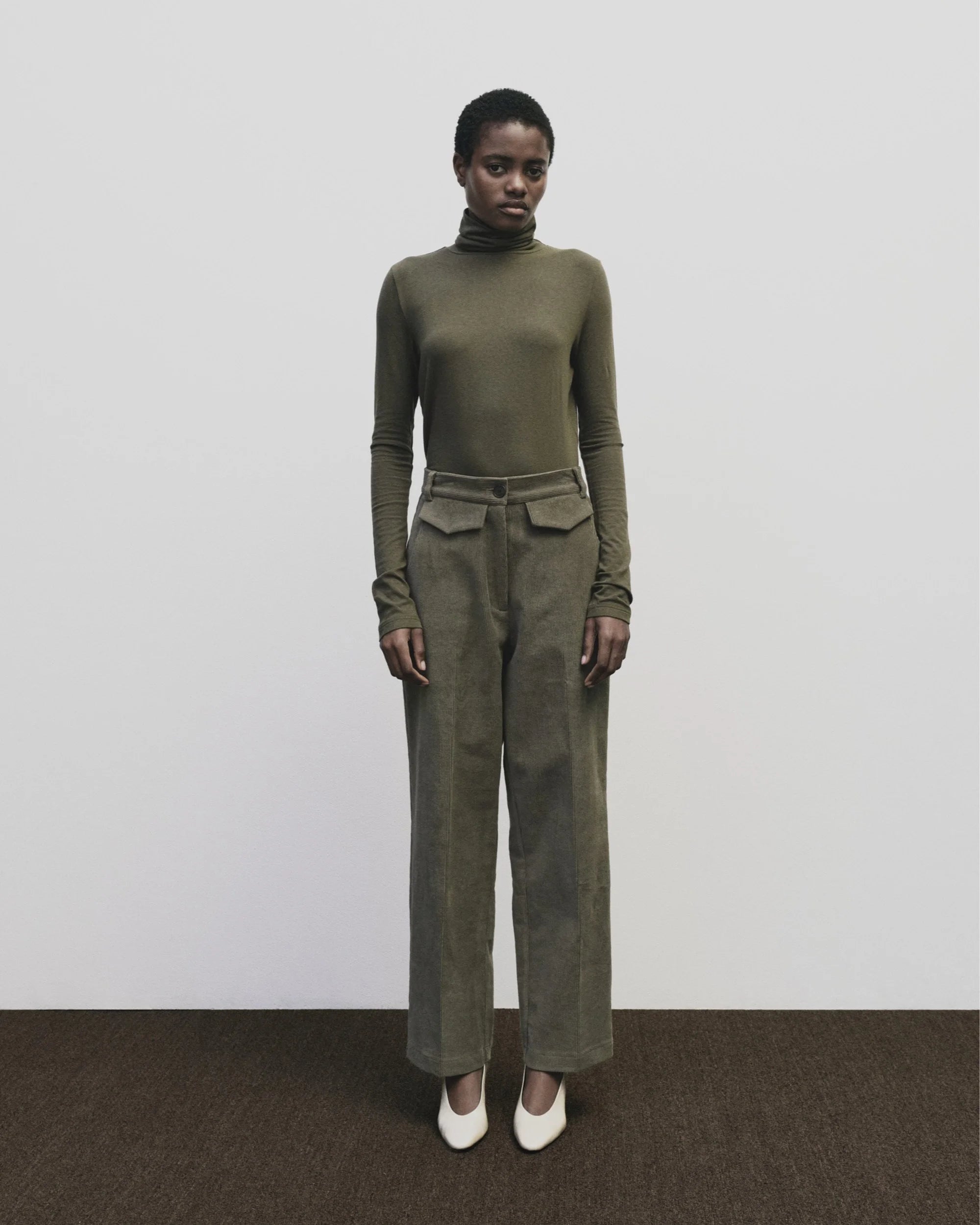 Roll Neck Jersey in Light Olvie, from Mijeong Park
