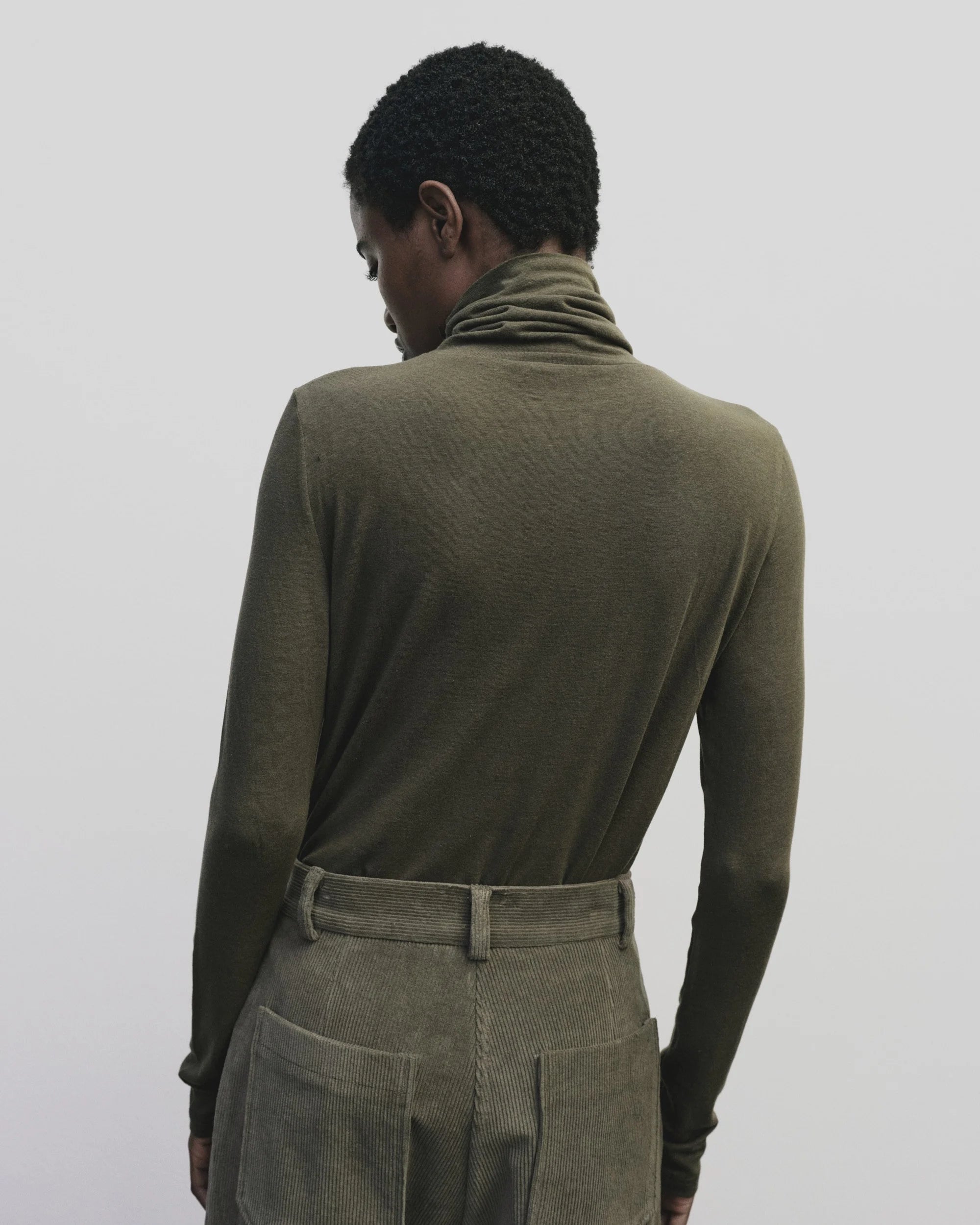 Roll Neck Jersey in Light Olvie, from Mijeong Park