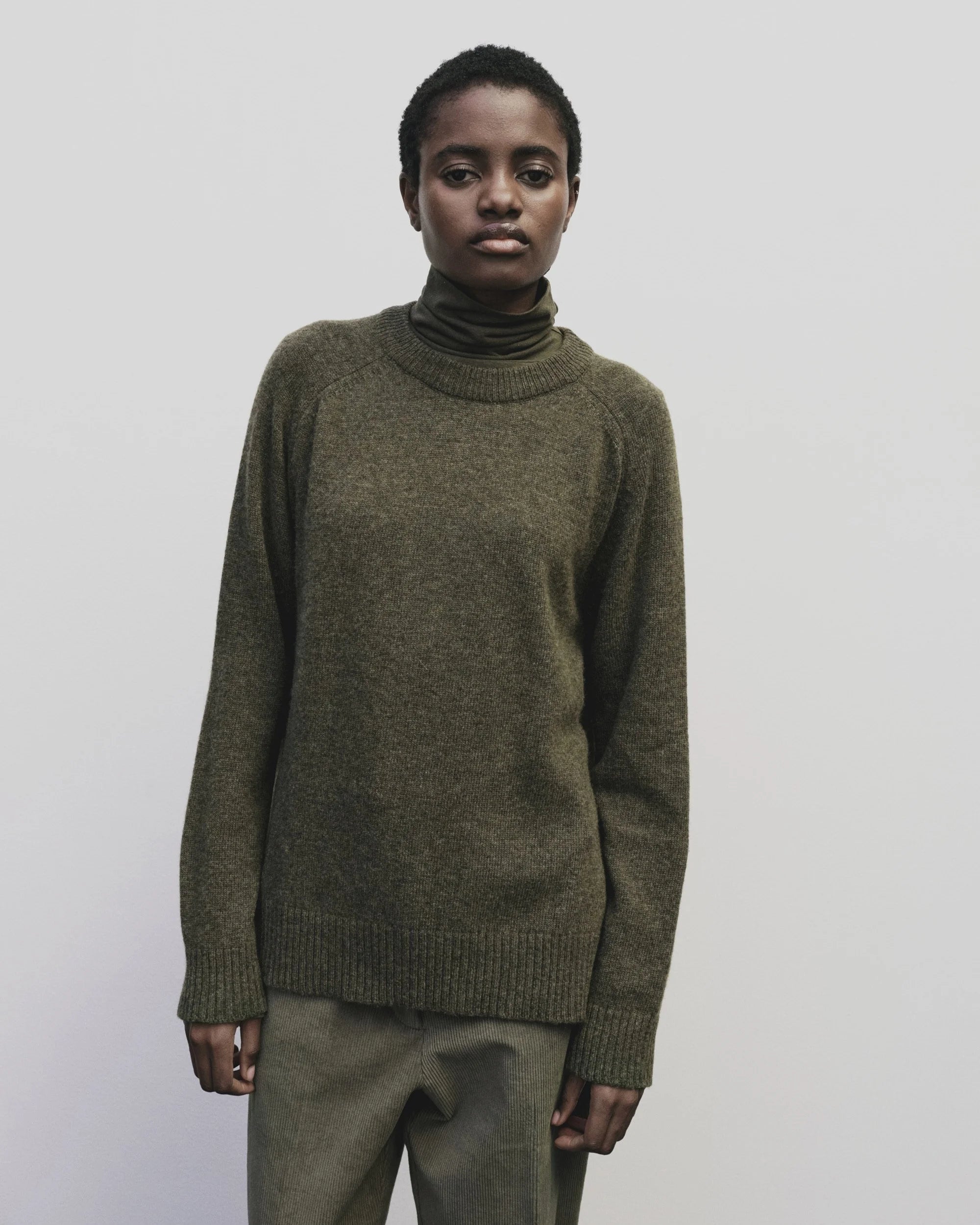 Cashmere Blend Crewneck Knit in Olive, from Mijeong Park