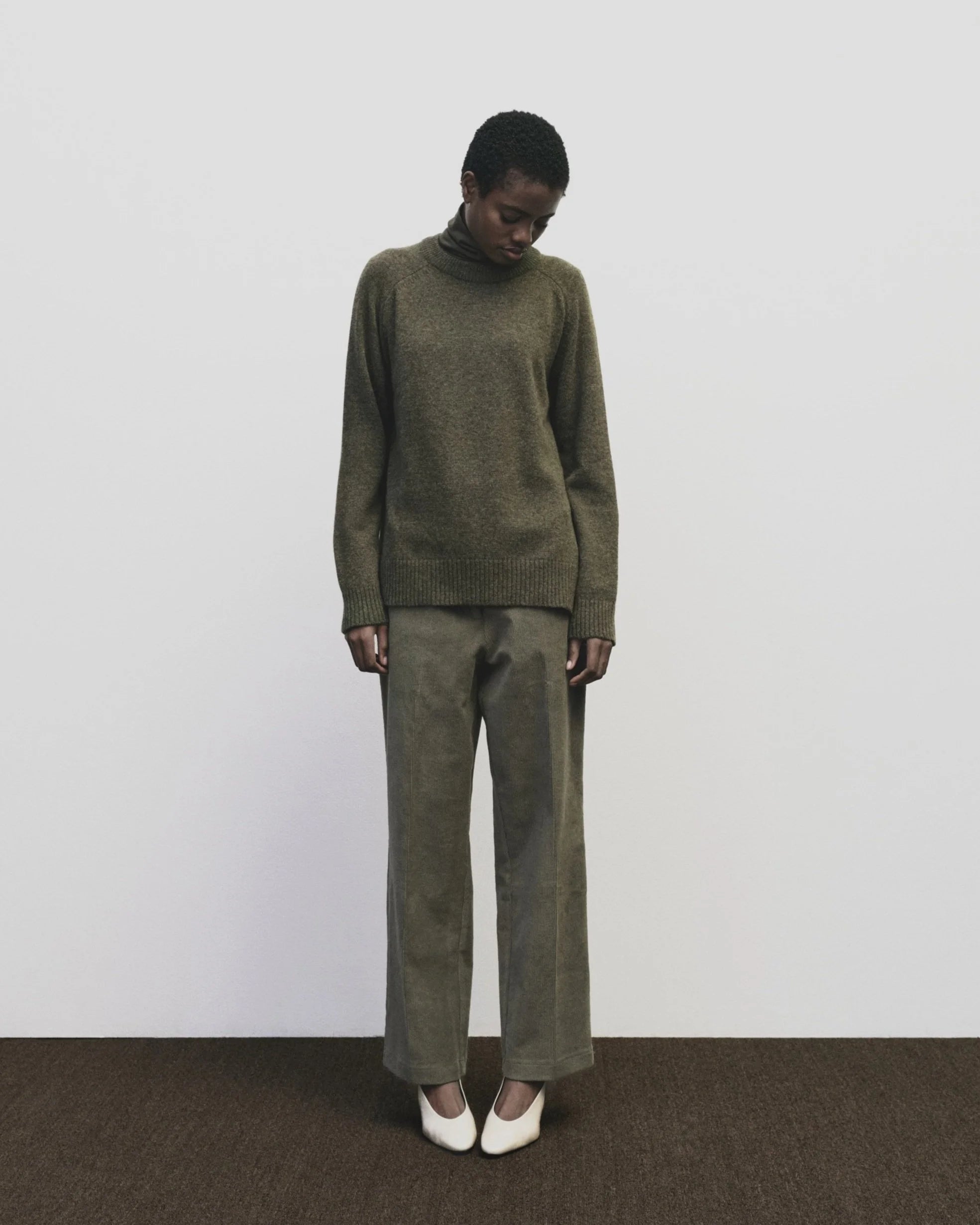 Cashmere Blend Crewneck Knit in Olive, from Mijeong Park