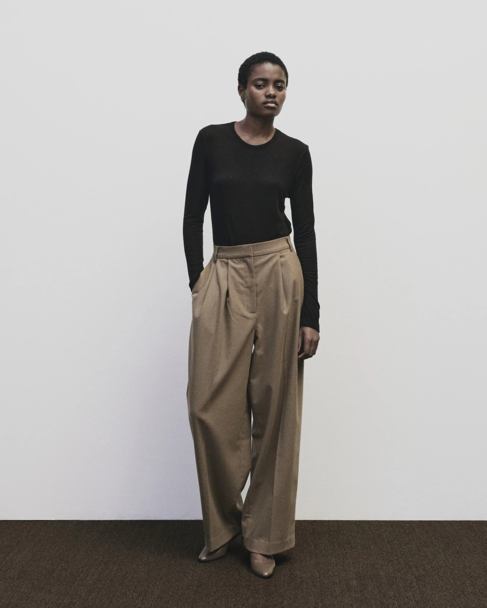 Wool Tencel Crew Neck Top in Black, from Mijeong Park