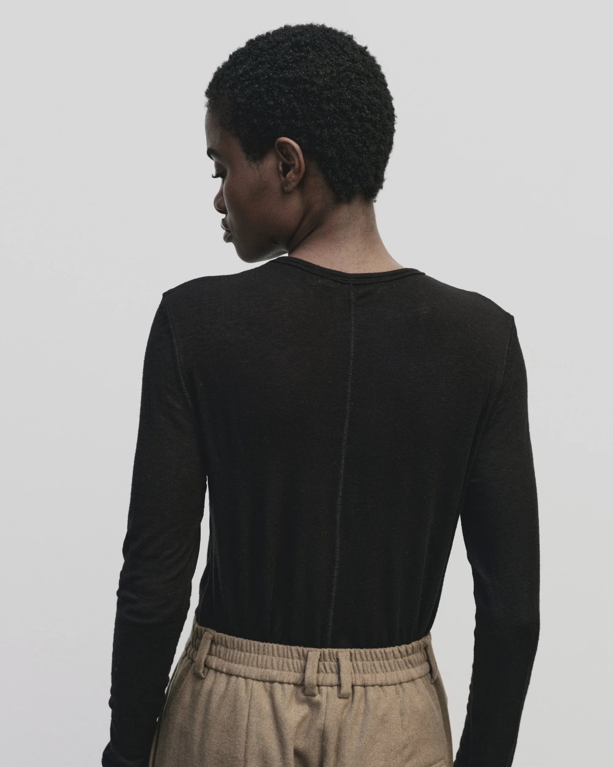 Wool Tencel Crew Neck Top in Black, from Mijeong Park
