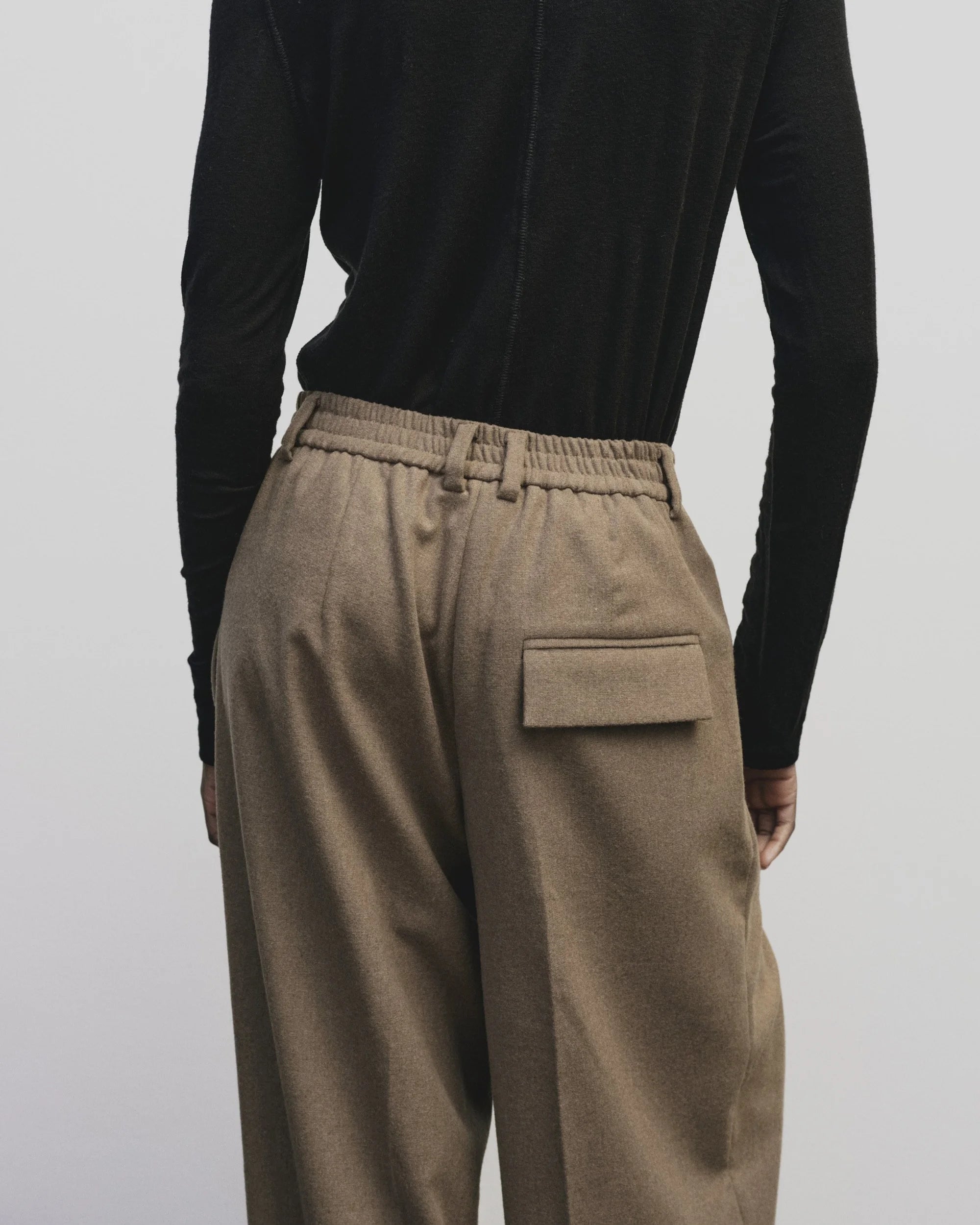 Wool Blend Wide Leg Pants in Camel, from Mijeong Park