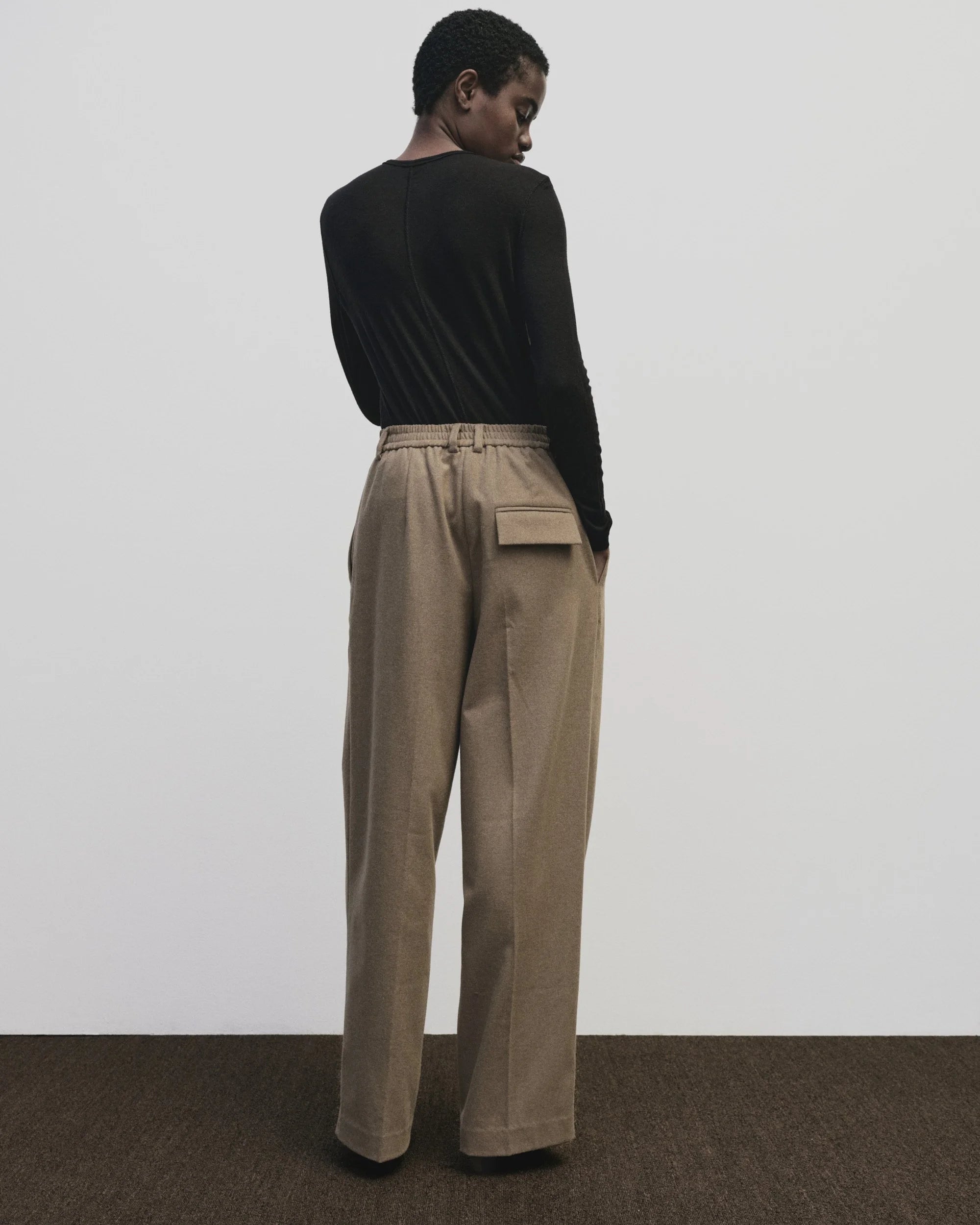 Wool Blend Wide Leg Pants in Camel, from Mijeong Park
