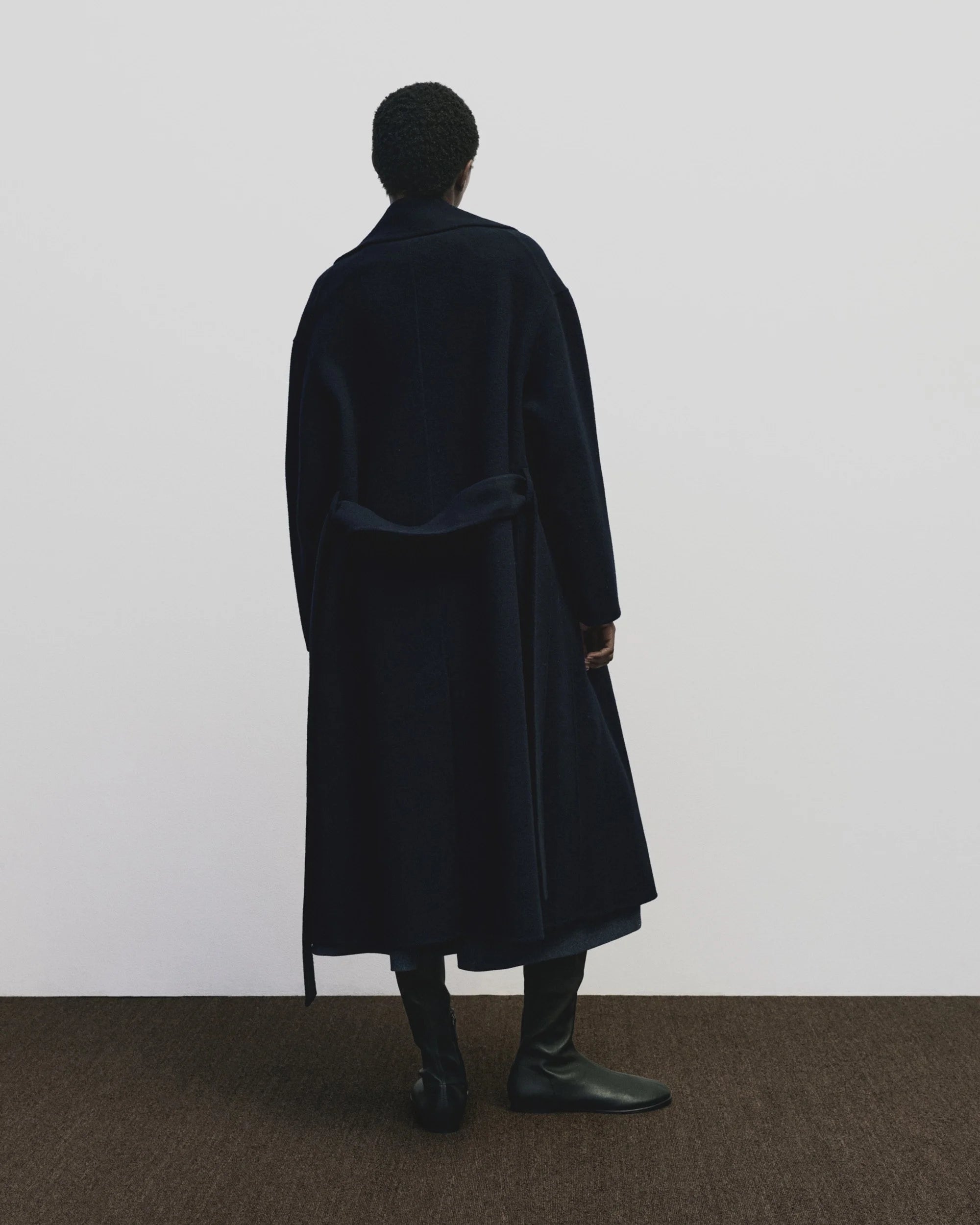 Handmade Belted Wool Coat in Navy, from Mijeong Park