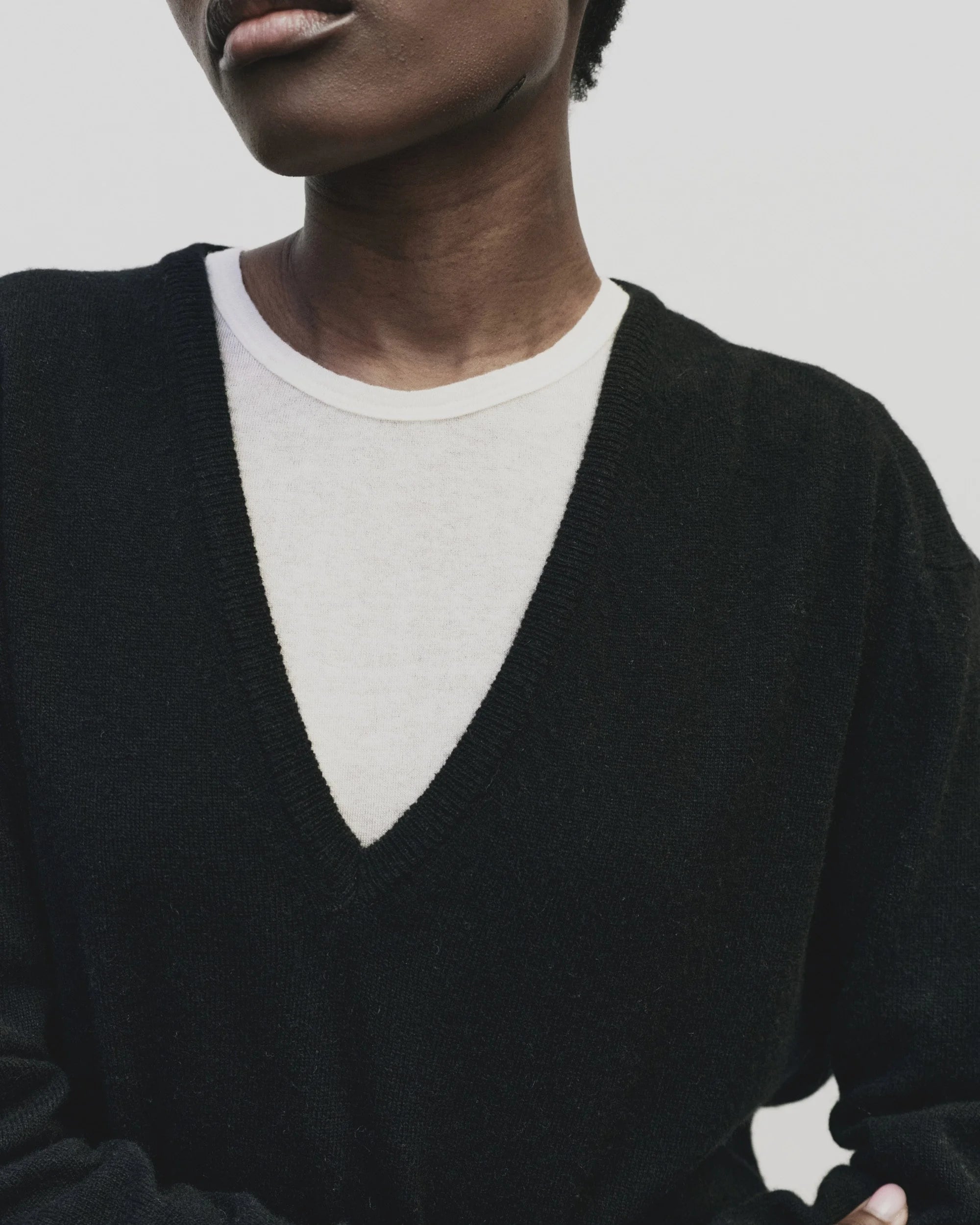 Cashmere Blend V Neck Knit in Black, from Mijeong Park