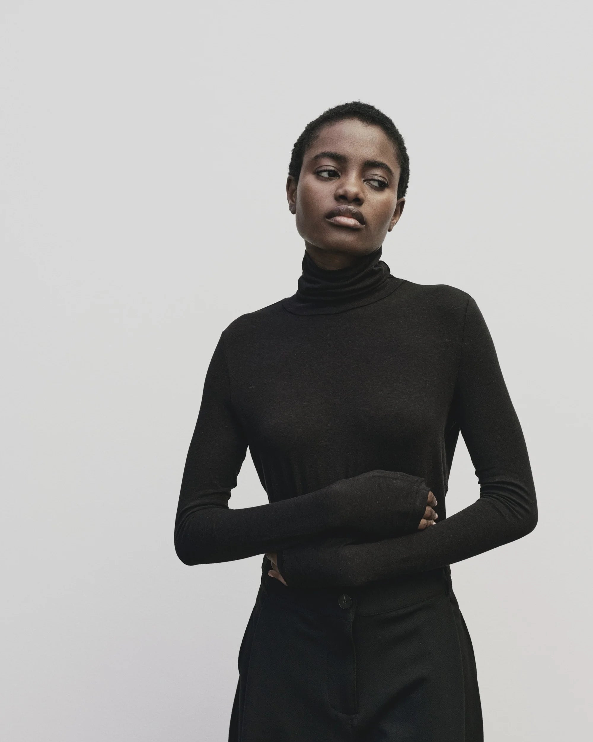 Roll Neck Jersey Top in Black, from Mijeong Park