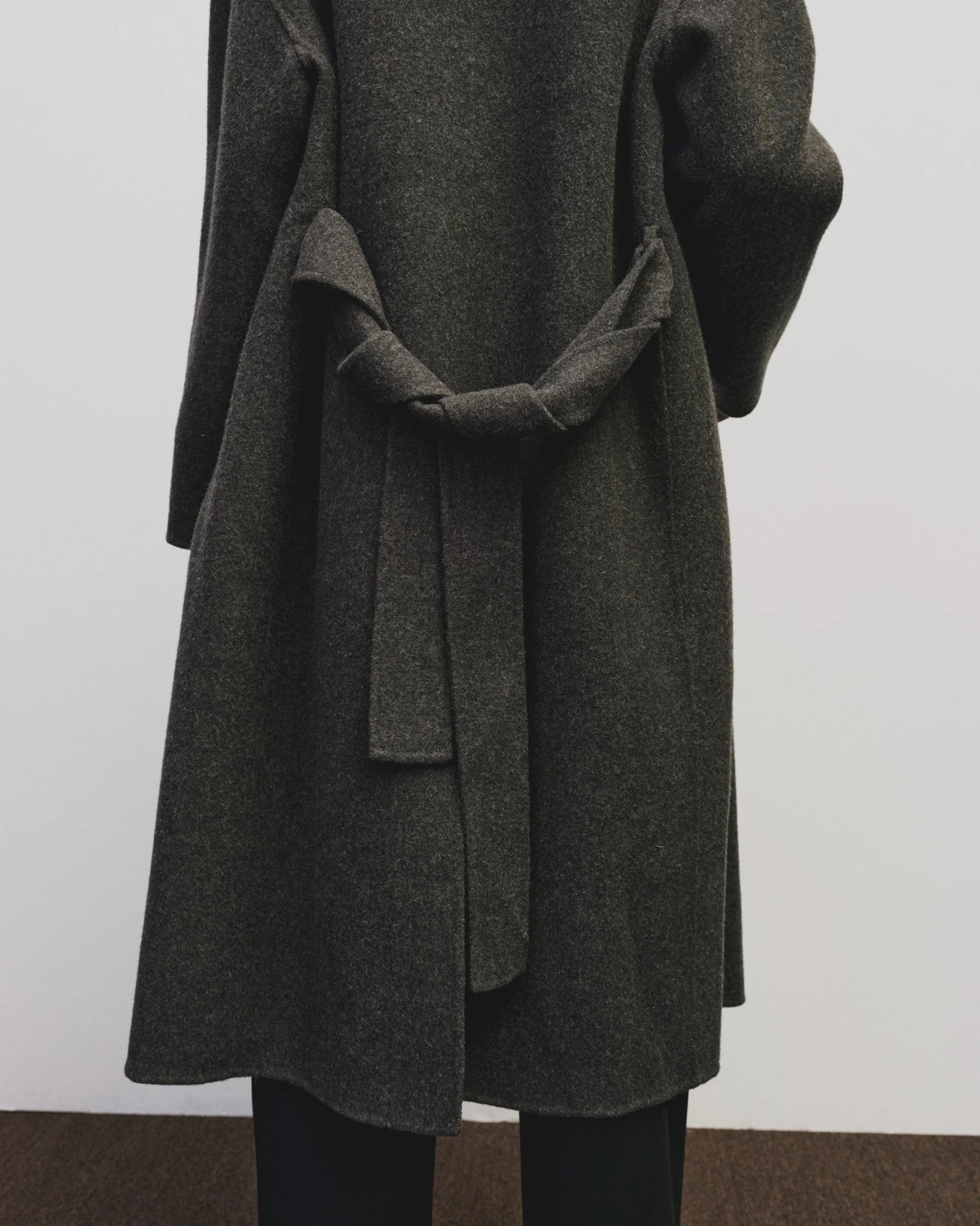 Handmade Belted Wool Coat in Brown, from Mijeong Park