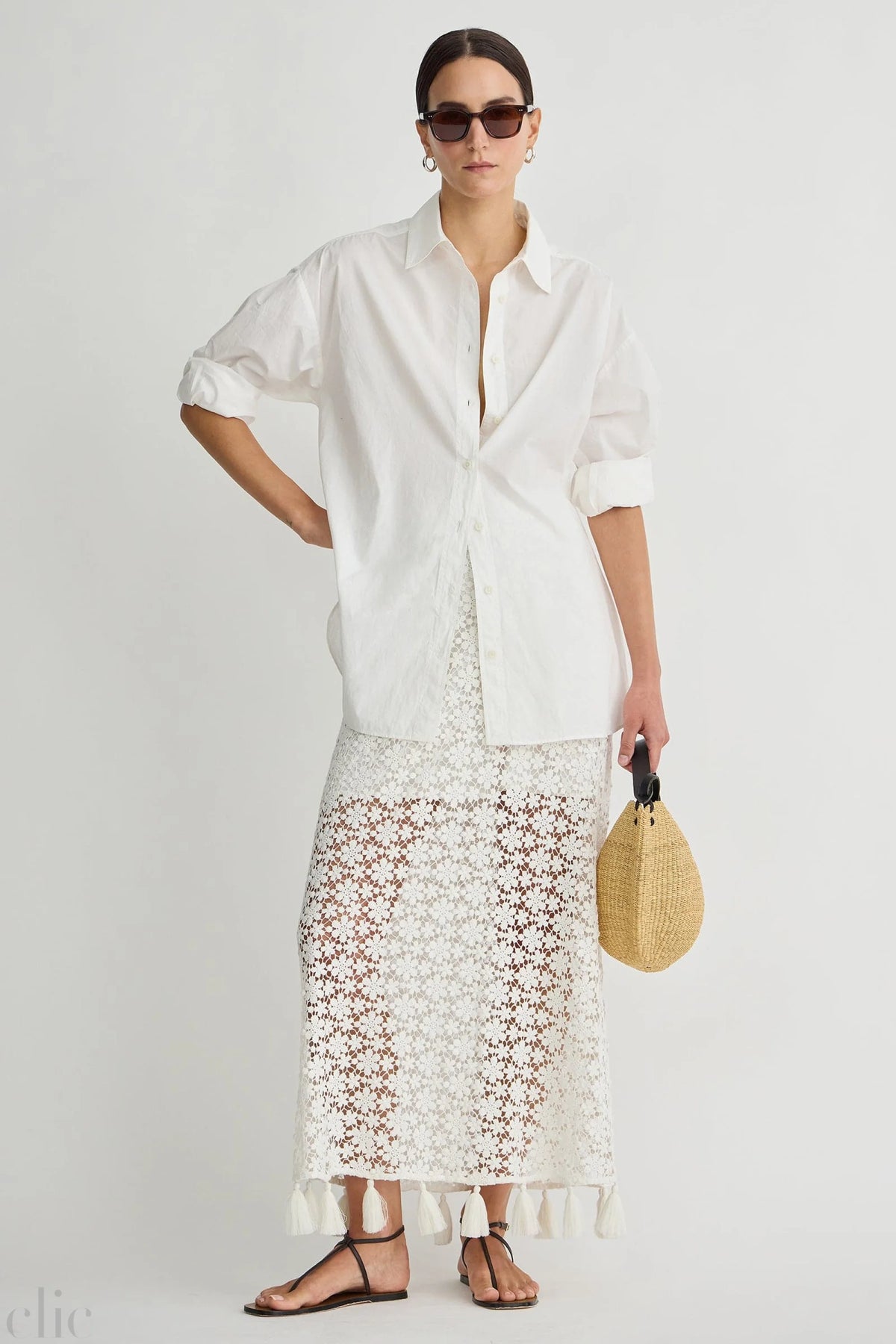 Valeska Tassel Column Skirt in Cream, from Apiece Apart