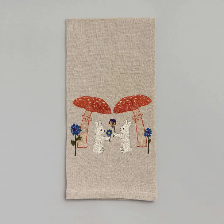 Mushroom Bunny Friends Tea Towel, from Coral & Tusk