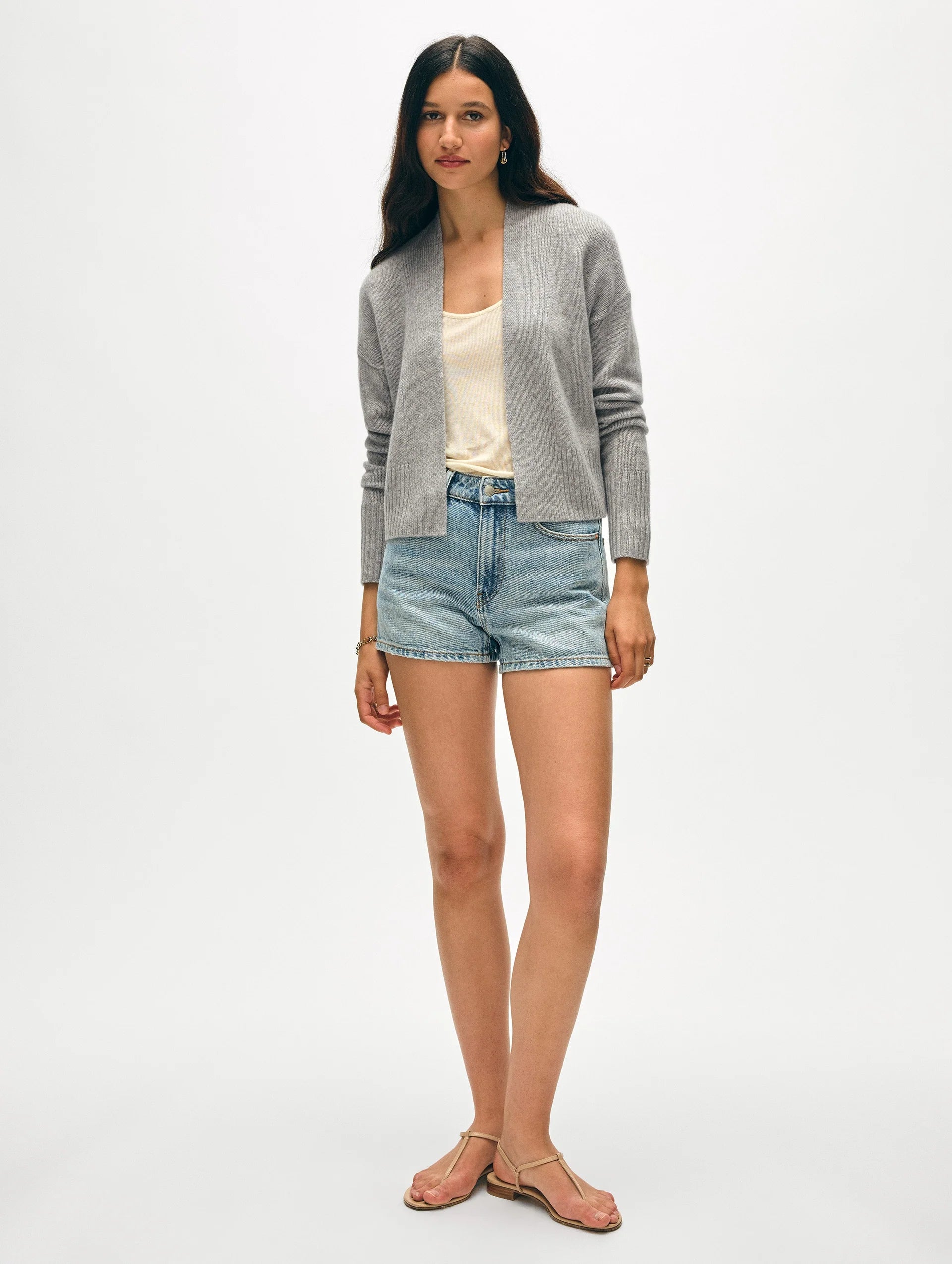 Cashmere Open-Front Cardigan in Grey Heather, from White and Warren