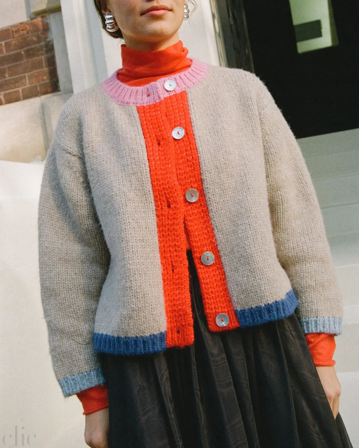 Sheba Colorblock Cardigan in Oatmeal, from Nikki Chasin