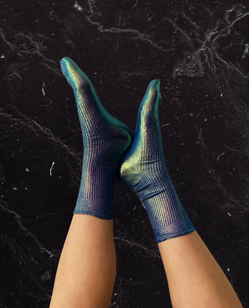 Cangiante Ribbed Socks in Bluette, from Maria La Rosa