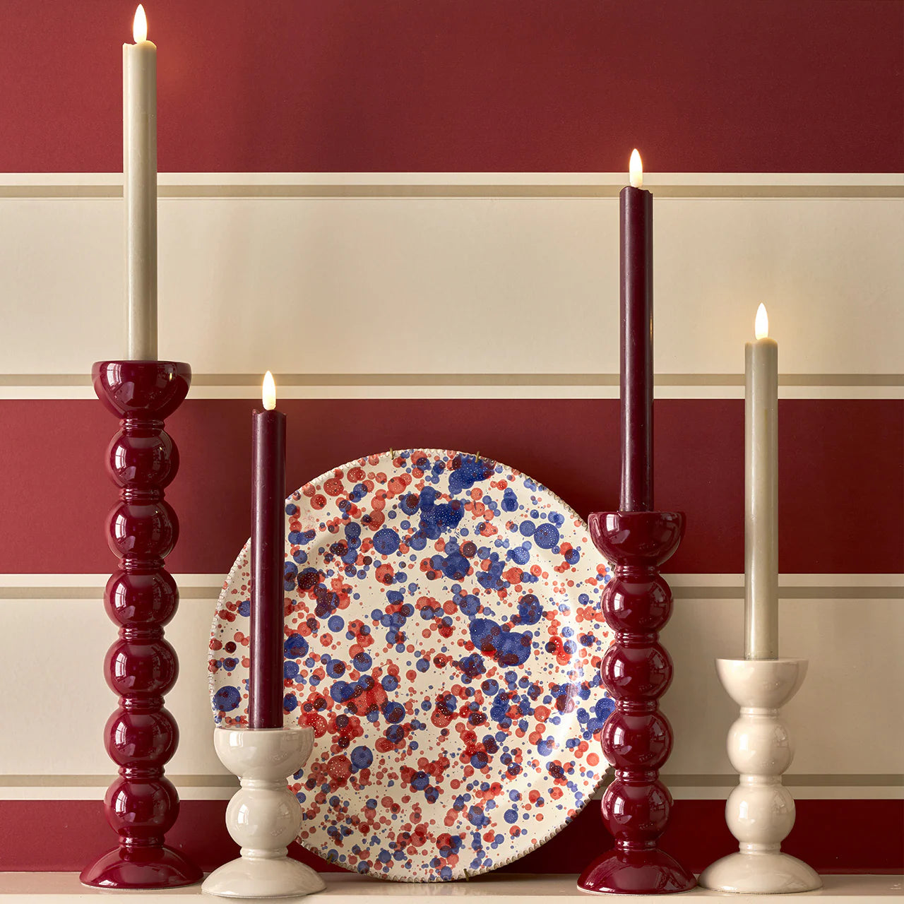Tall Bobbin Candlestick Holder in Cherry, from Addison Ross