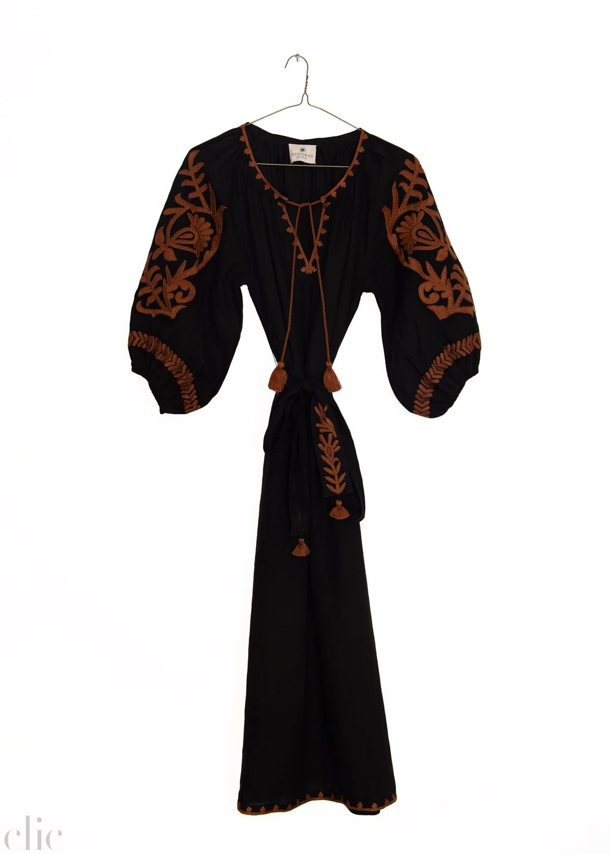 Vita Fleur Puff Veronica Dress in Black and Brown, from Benaras by Citrus