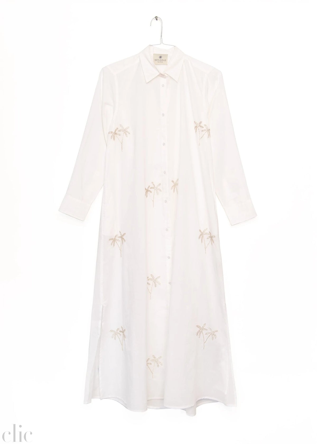 Double Sparking Palm Shirt Dress in White, from Benaras by Citrus