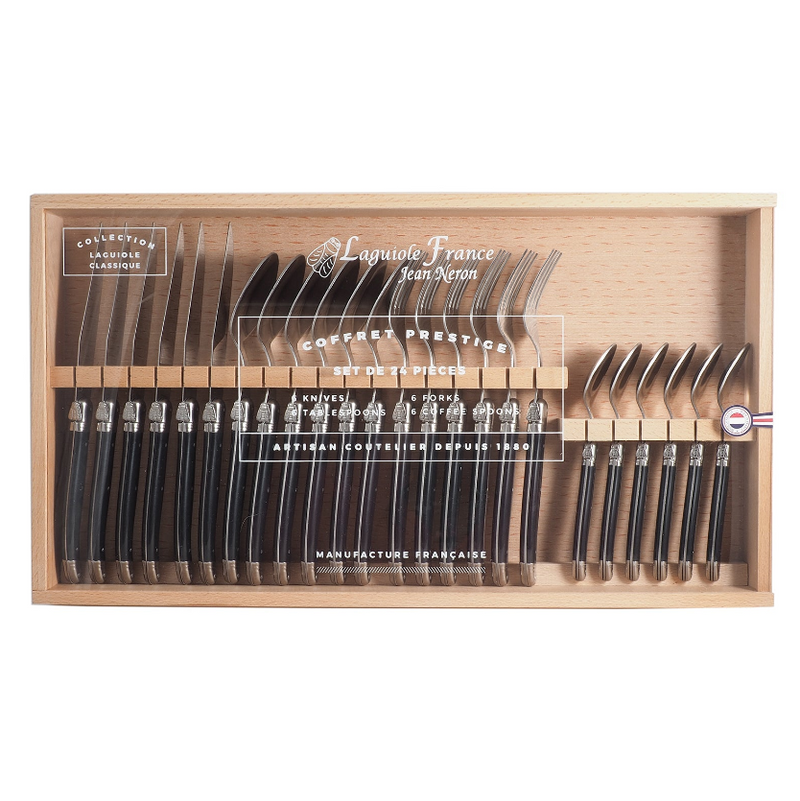 Laguiole Flatware 24 Piece Set in Black, from Jean Neron