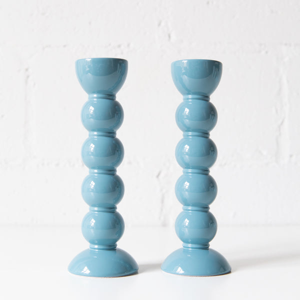 Tall Bobbin Candle Stick Holder in Chambray Blue, from Addison Ross