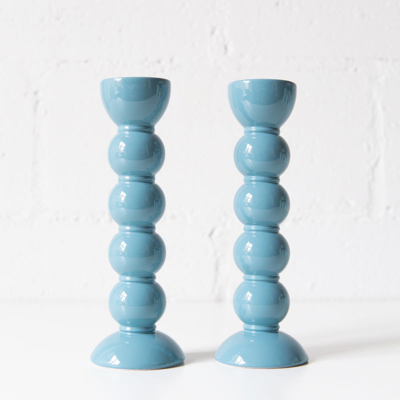 Tall Bobbin Candle Stick Holder in Chambray Blue, from Addison Ross