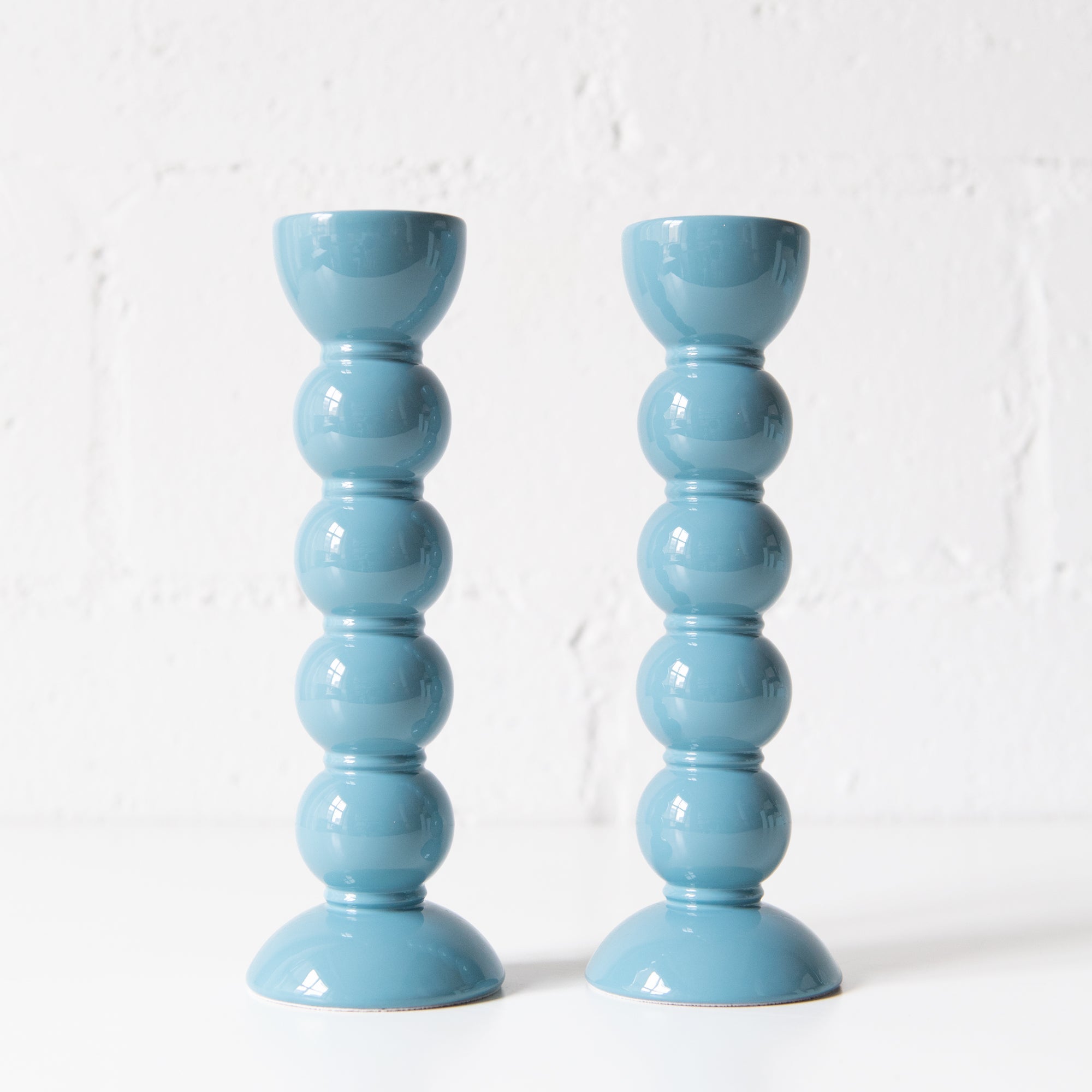 9.4" Bobbin Candle Stick Holder in Chambray Blue, from Addison Ross