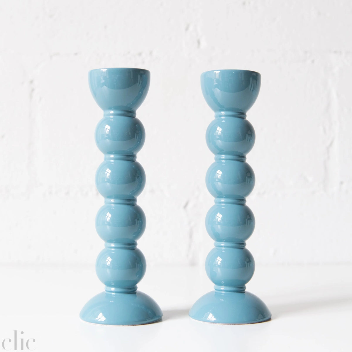 Bobbin Candle Stick Holder 9.4"  in Chambray Blue
