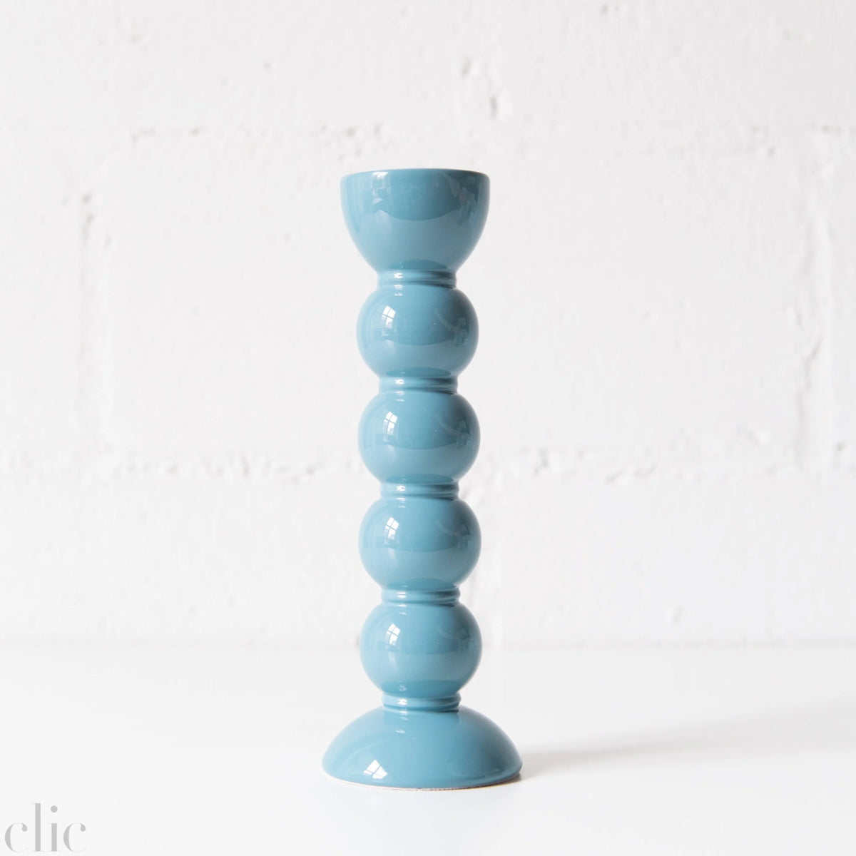 Bobbin Candle Stick Holder 9.4"  in Chambray Blue