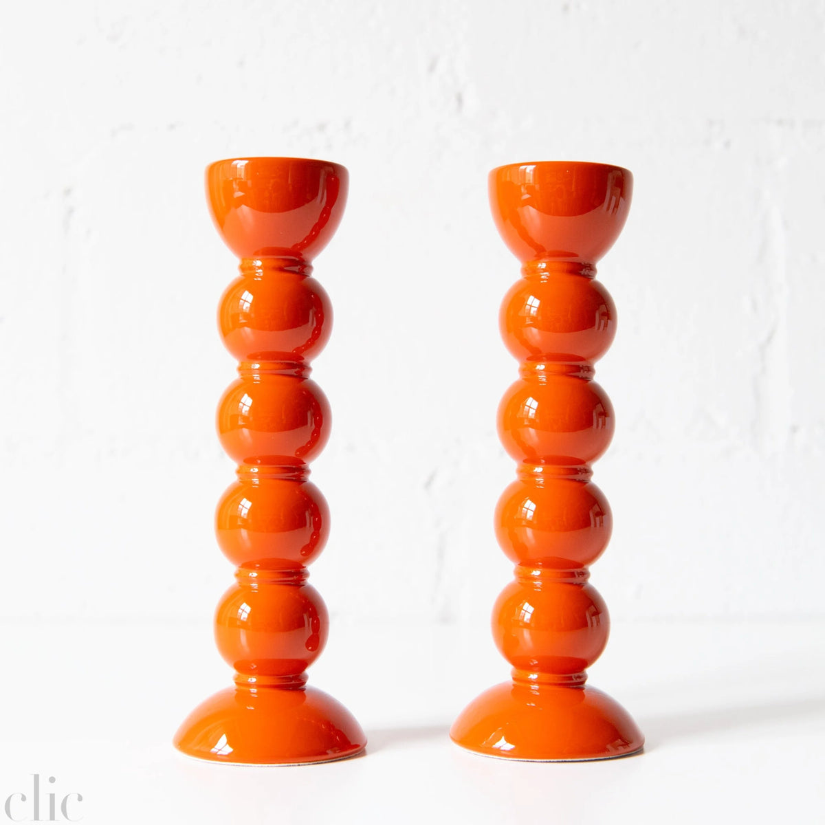 Bobbin Candle Stick Holder 9.4" in Orange