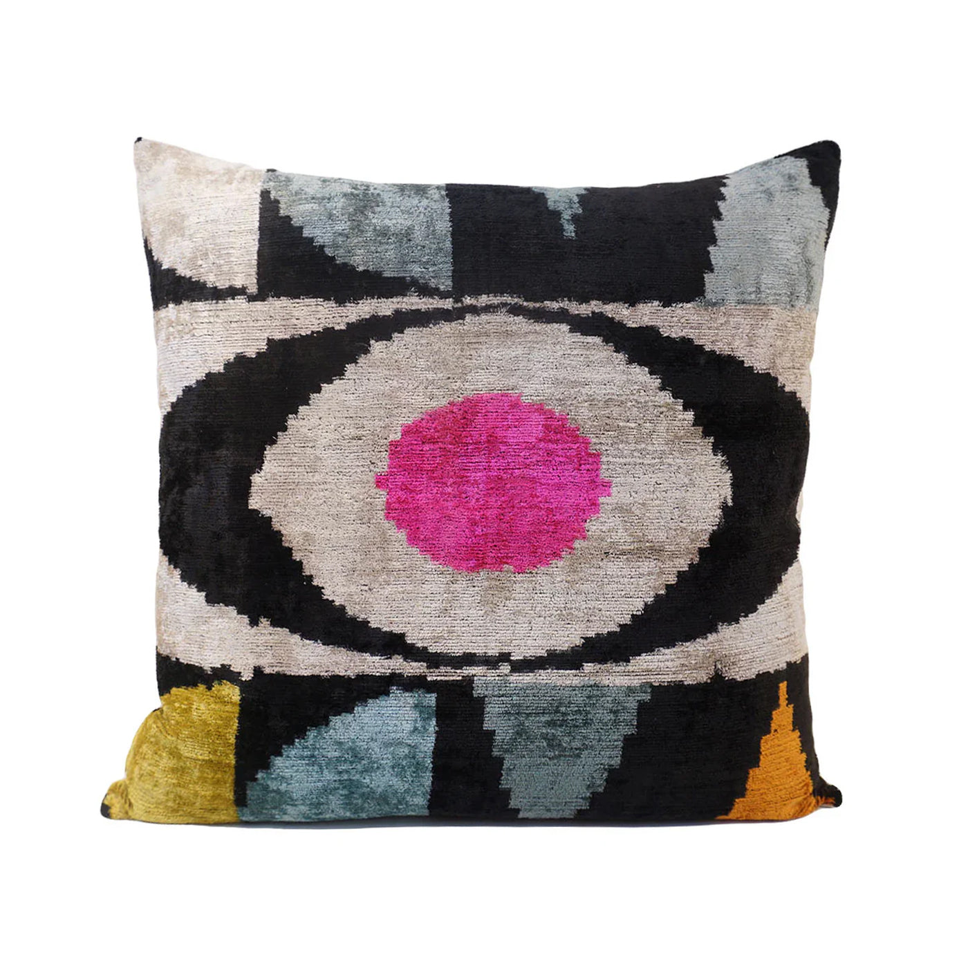 24x24 Egyptian Eyes Ikat Silk & Velvet Pillowcase, from MD Home