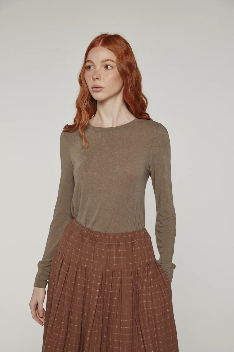 Wool Blend Light Knit Top in Brown, from Amente