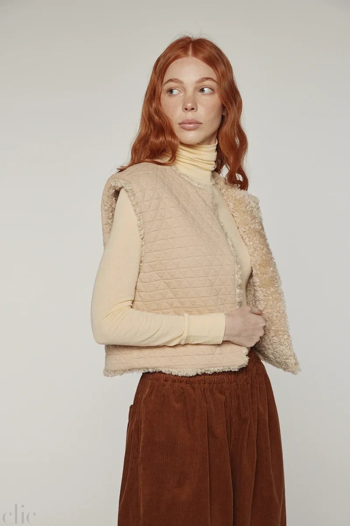 Reversible Fur Vest in Oatmeal/Beige, from Amente