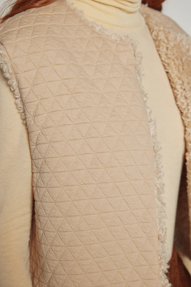 Reversible Fur Short Vest in Oat and Beige, from Amente
