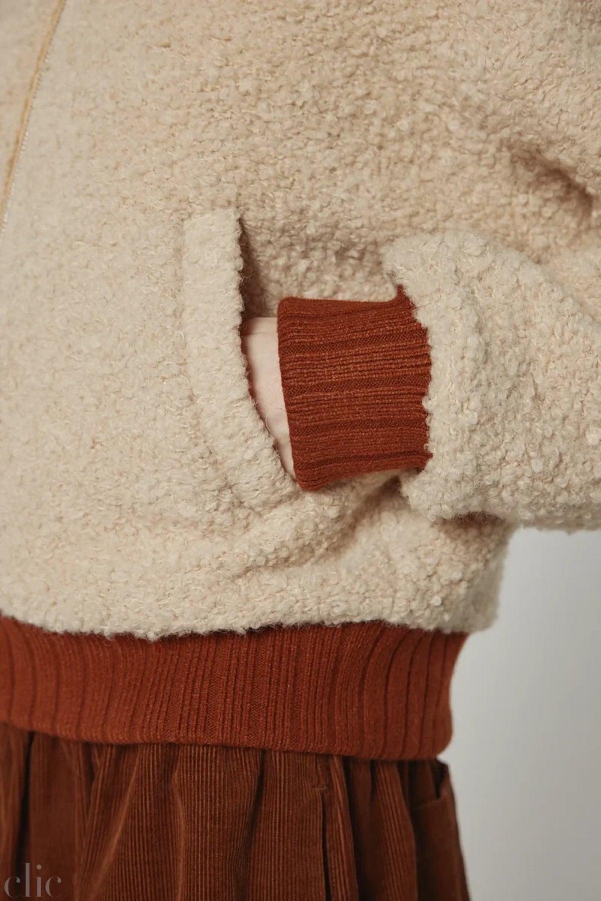 Wool Blend Robbed Short Bomber Jacket in Oatmeal, from Amente