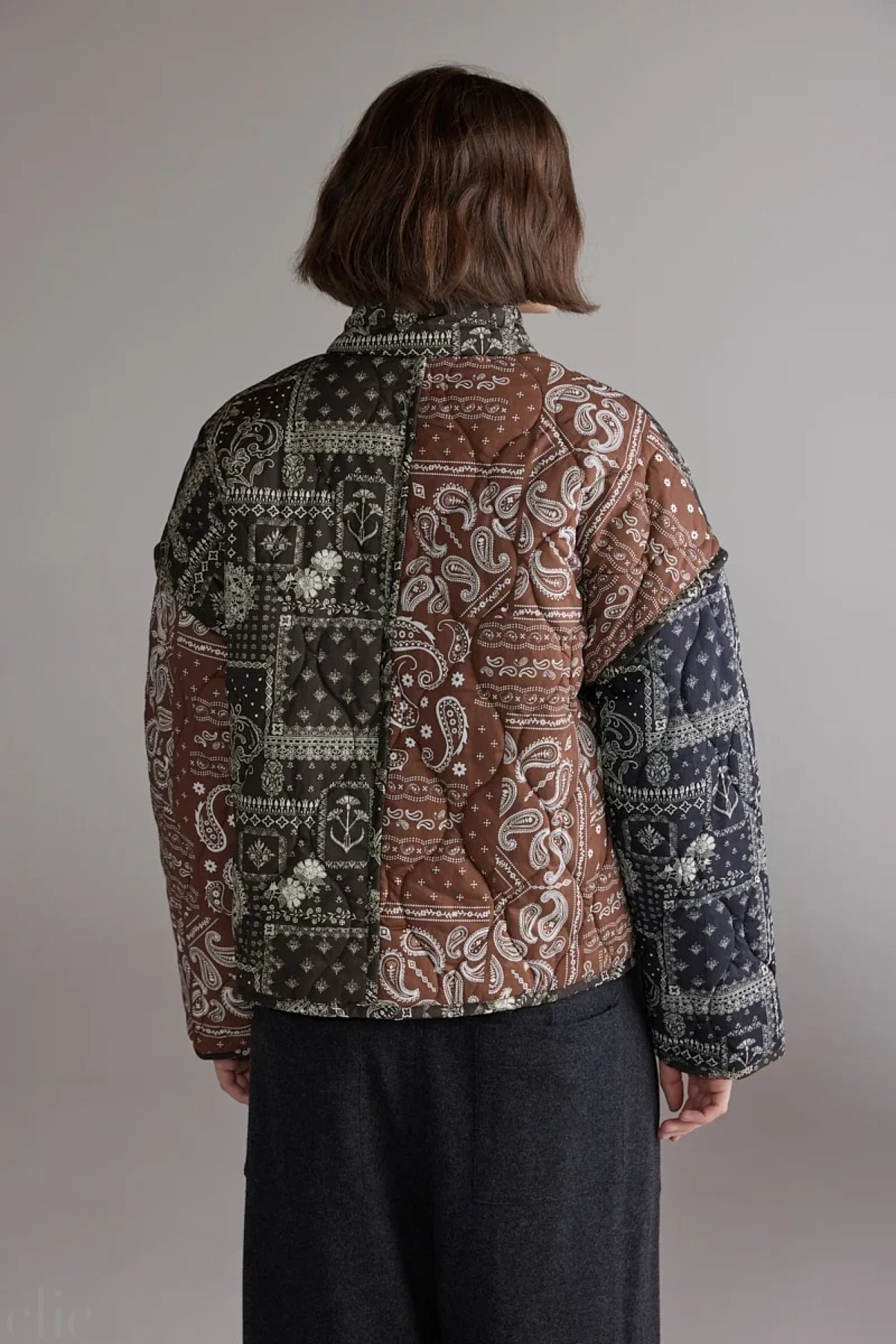 Patched Quilt Jacket in Brown and Black, from Amente