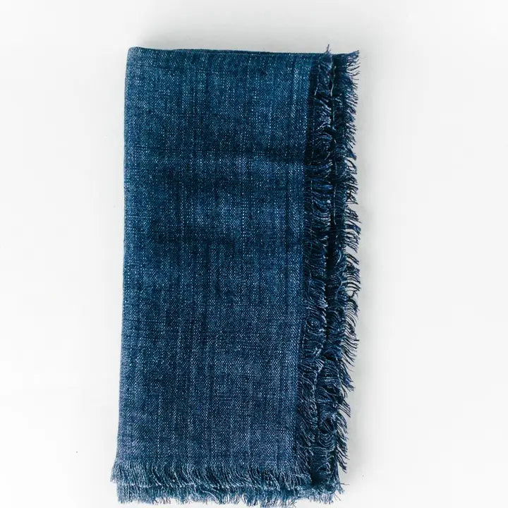 Stone Washed Linen Frayed Dinner Napkin in Navy, from Creative Women