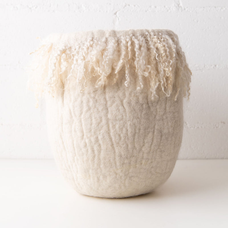 Fringed Skirt Mohair Basket, from Kanju Interiors