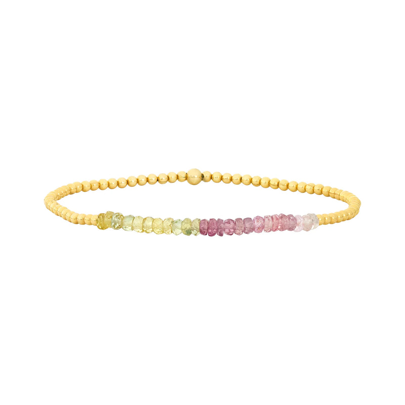 2mm Yellow Gold Beaded Bracelet with Watermelon Sapphire Gemstones, from Karen Lazar