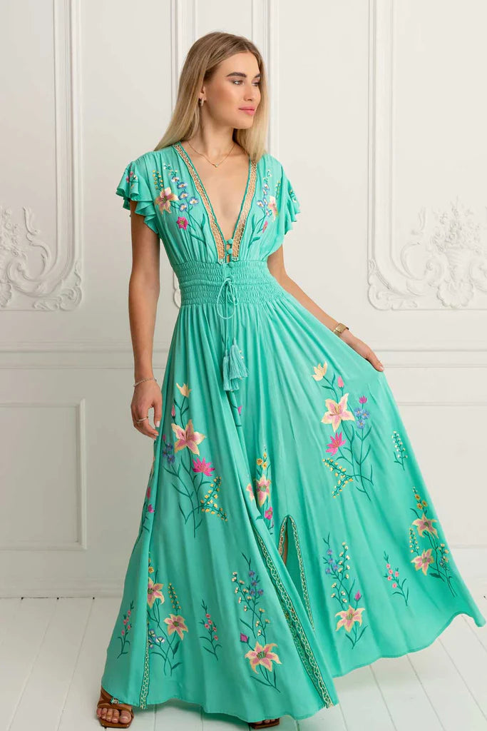 Flores Gown in Aqua Green, from Zaimara
