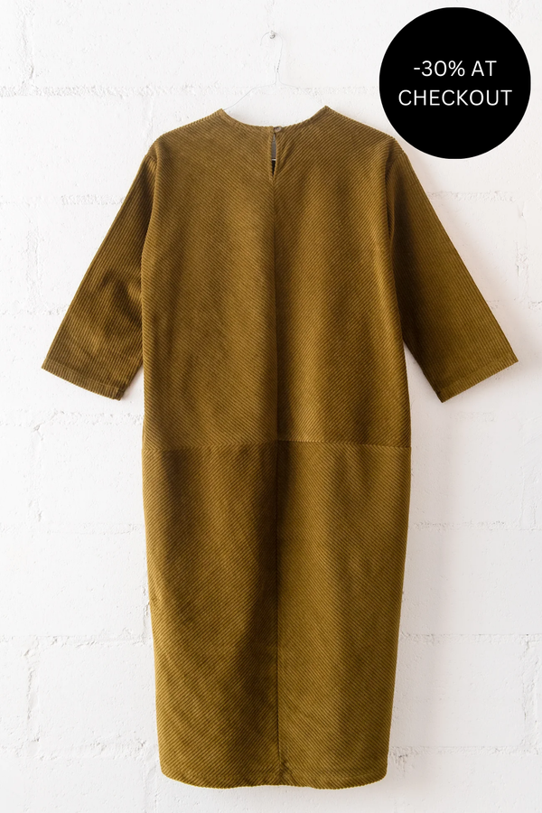 Corduroy Radient Dress in Dark Olive, from Black Crane