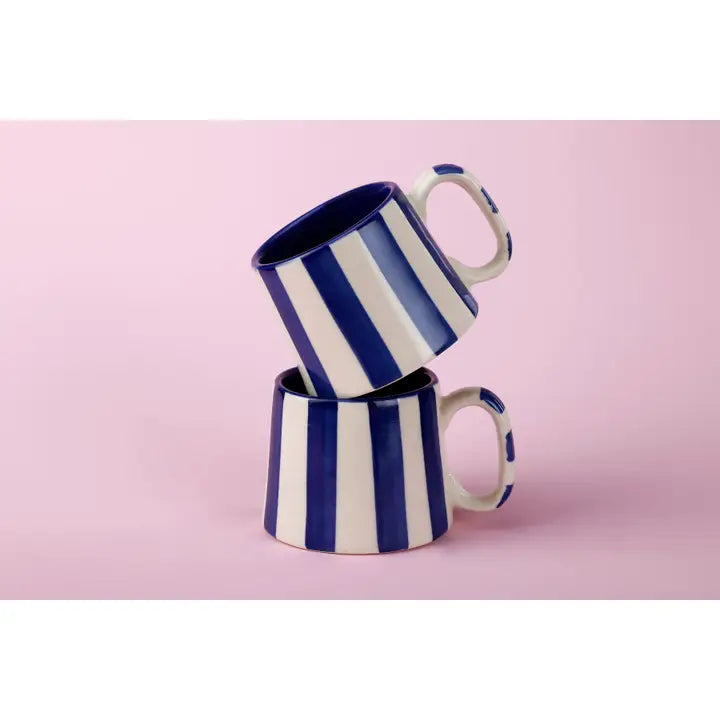 Ceramic Stripe Coffee Cup in Dark Blue, from Casa Amarosa