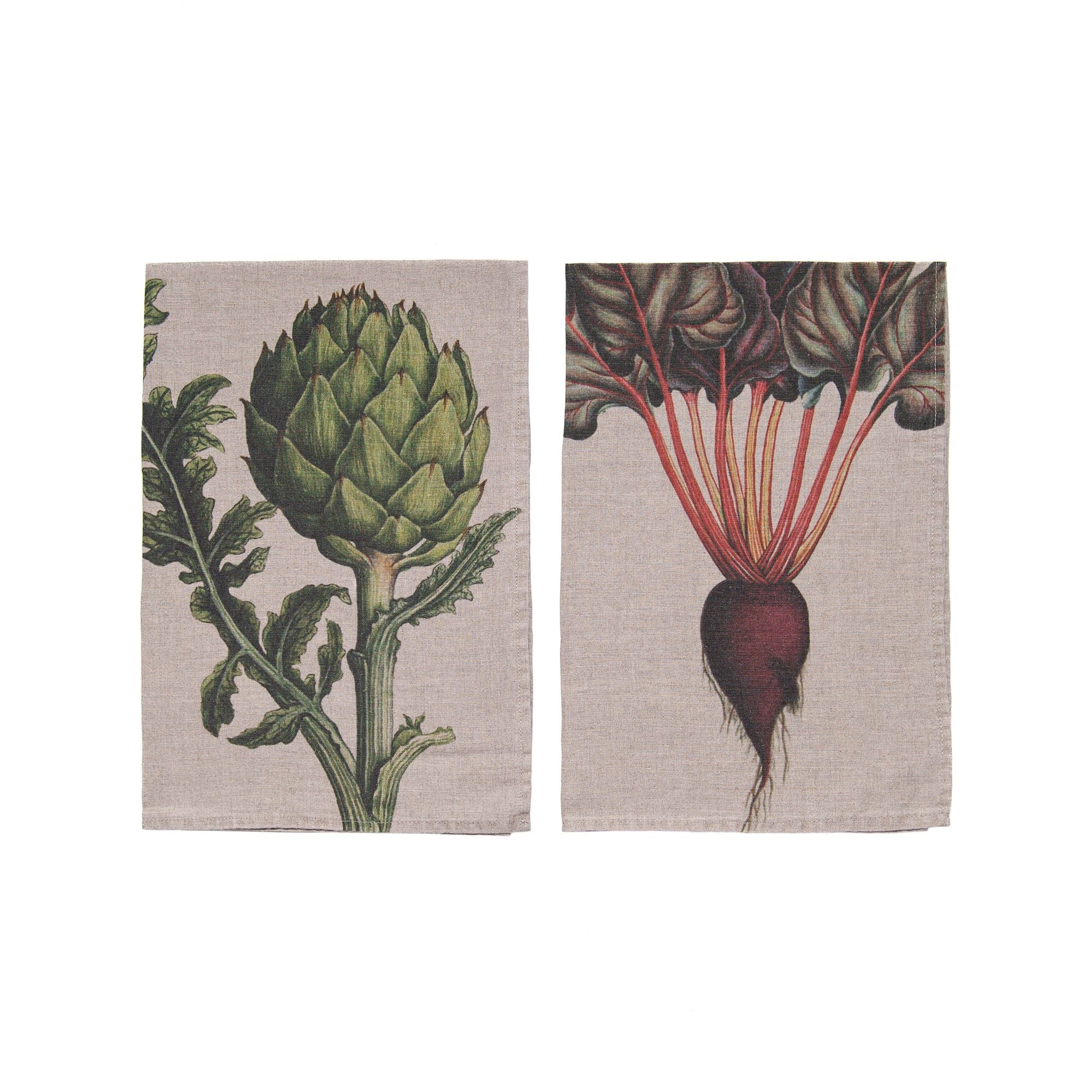 Artichoke and Beetroot Kitchen Towels, from Linoroom
