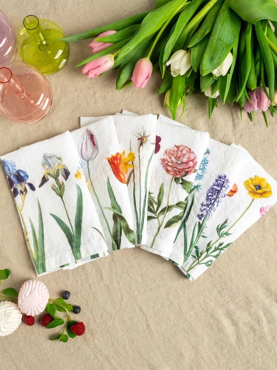 Set of 6 Early Flowers Napkins, from Linoroom