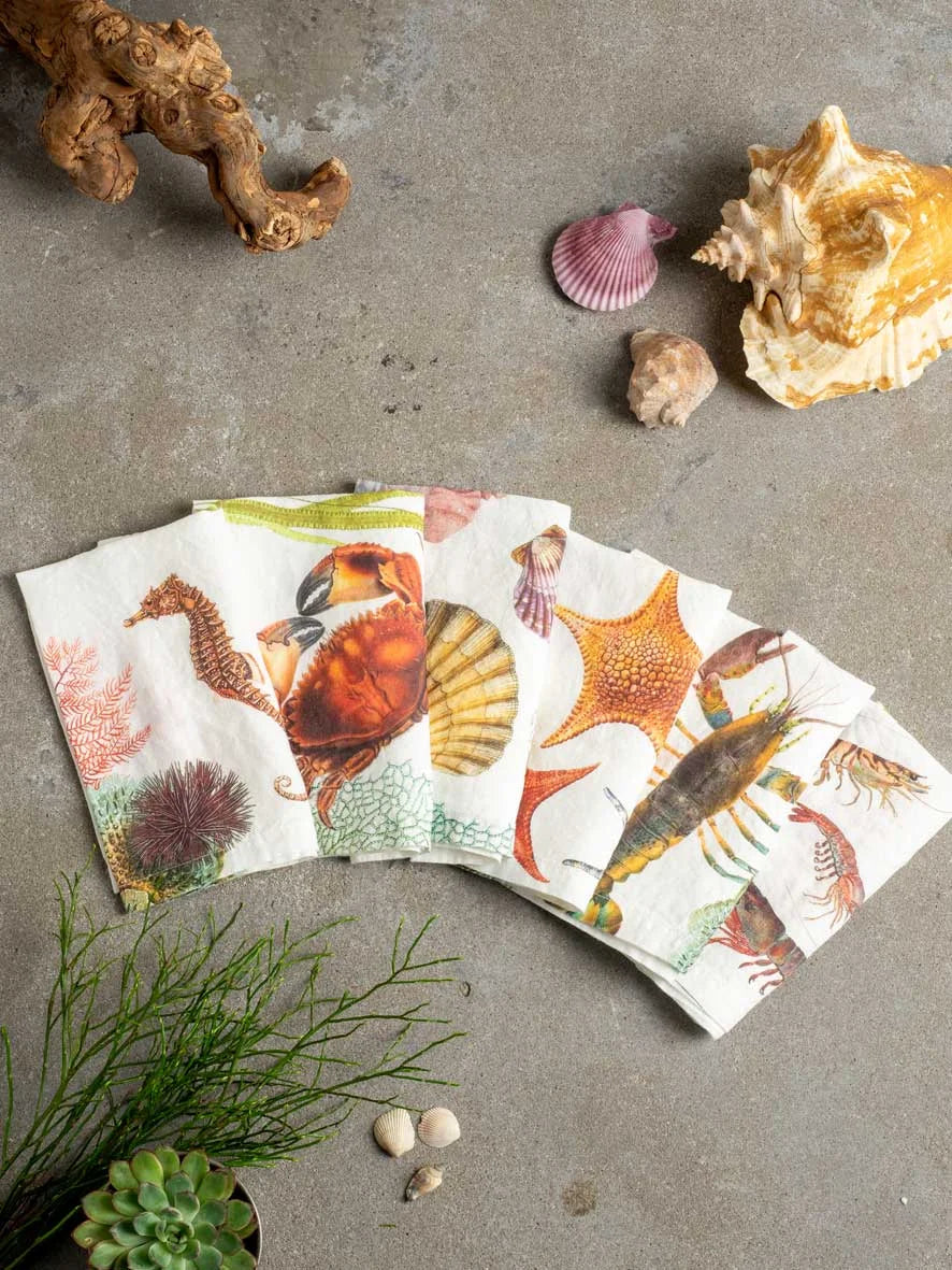 Set of 6 Ocean Animals Linen Napkins, from Linoroom