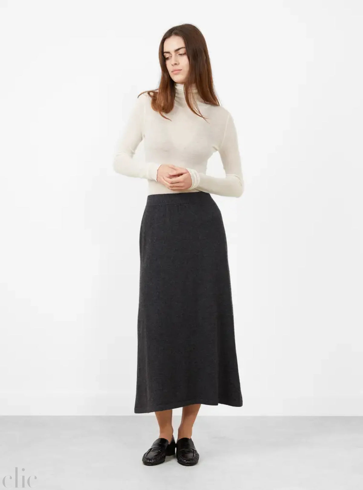 Cashmere Flat Stitch Semi Circle Knit Skirt in Melange Black, from Modern Weaving