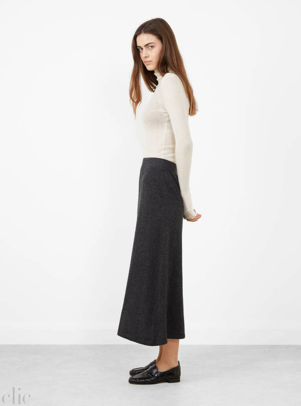 Cashmere Flat Stitch Semi Circle Knit Skirt in Melange Black, from Modern Weaving