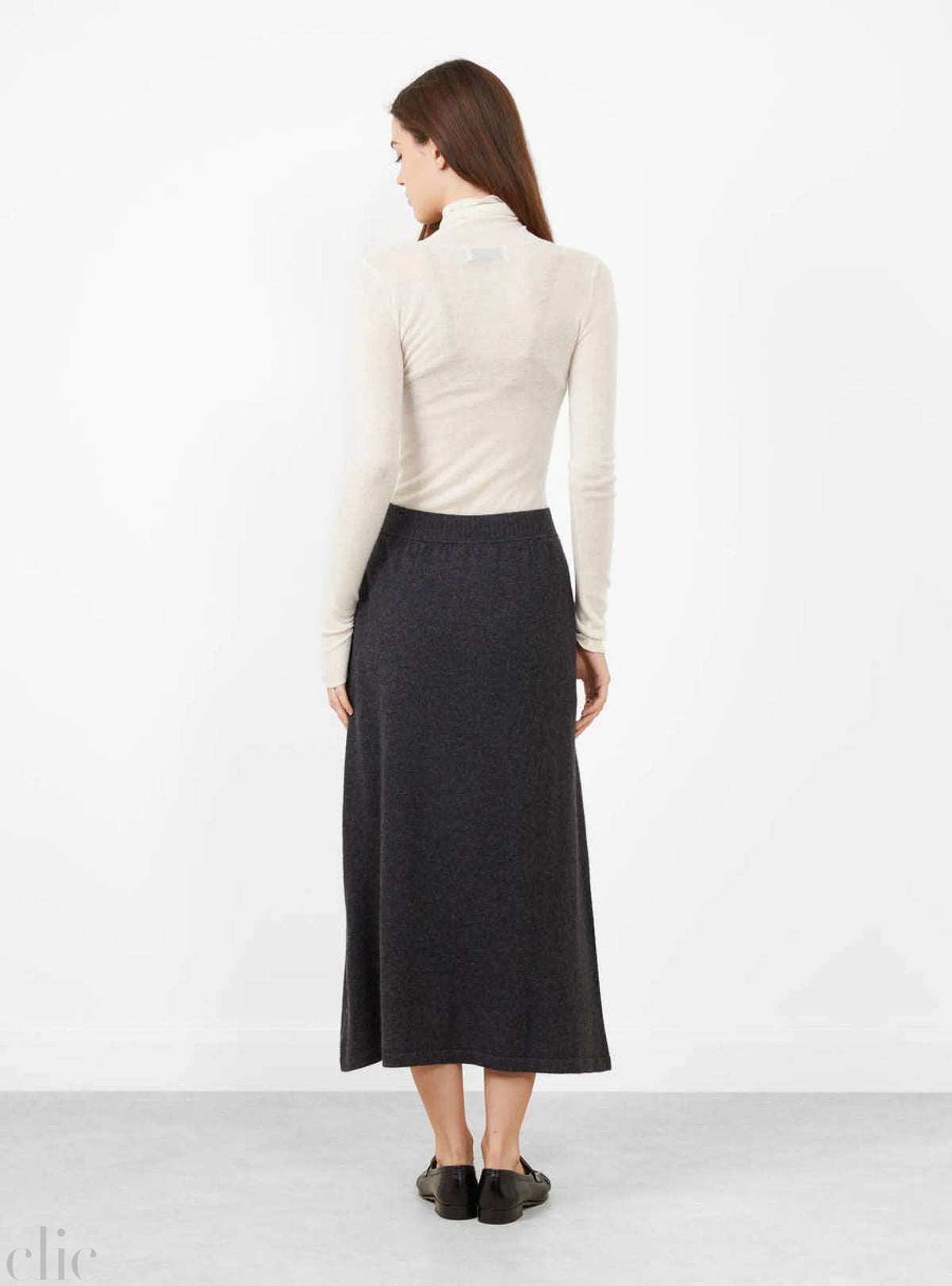 Cashmere Flat Stitch Semi Circle Knit Skirt in Melange Black, from Modern Weaving