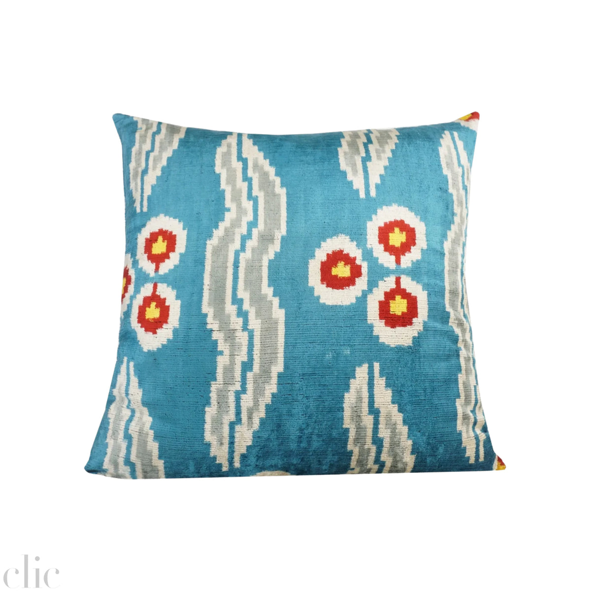 Ikat Silk & Velvet Pillowcase in Turquoise