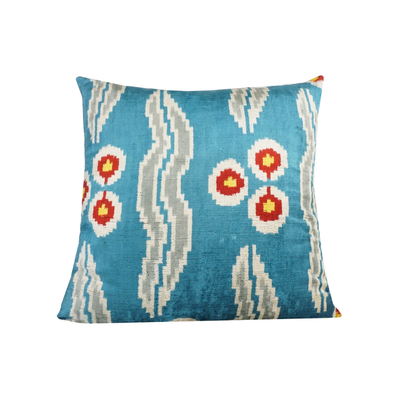 Ikat Silk & Velvet Pillowcase in Turquoise, from MD Home