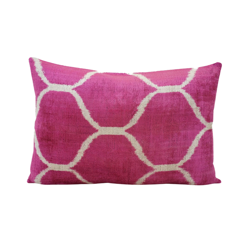 Hollywood Pink Ikat Silk & Velvet Pillow, from MD Home